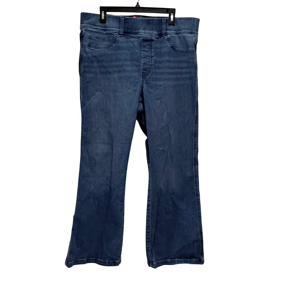 Spanx Womens Blue Denim Pull On Wide Leg Jeans Plus Size 2X Tall Shaping Stretch
